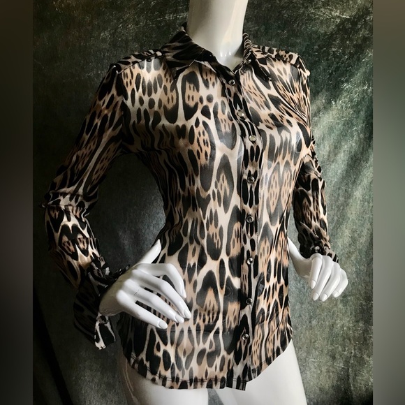 Y2K 90s INC Concepts Animal Print Buttondown Top - Picture 1 of 5